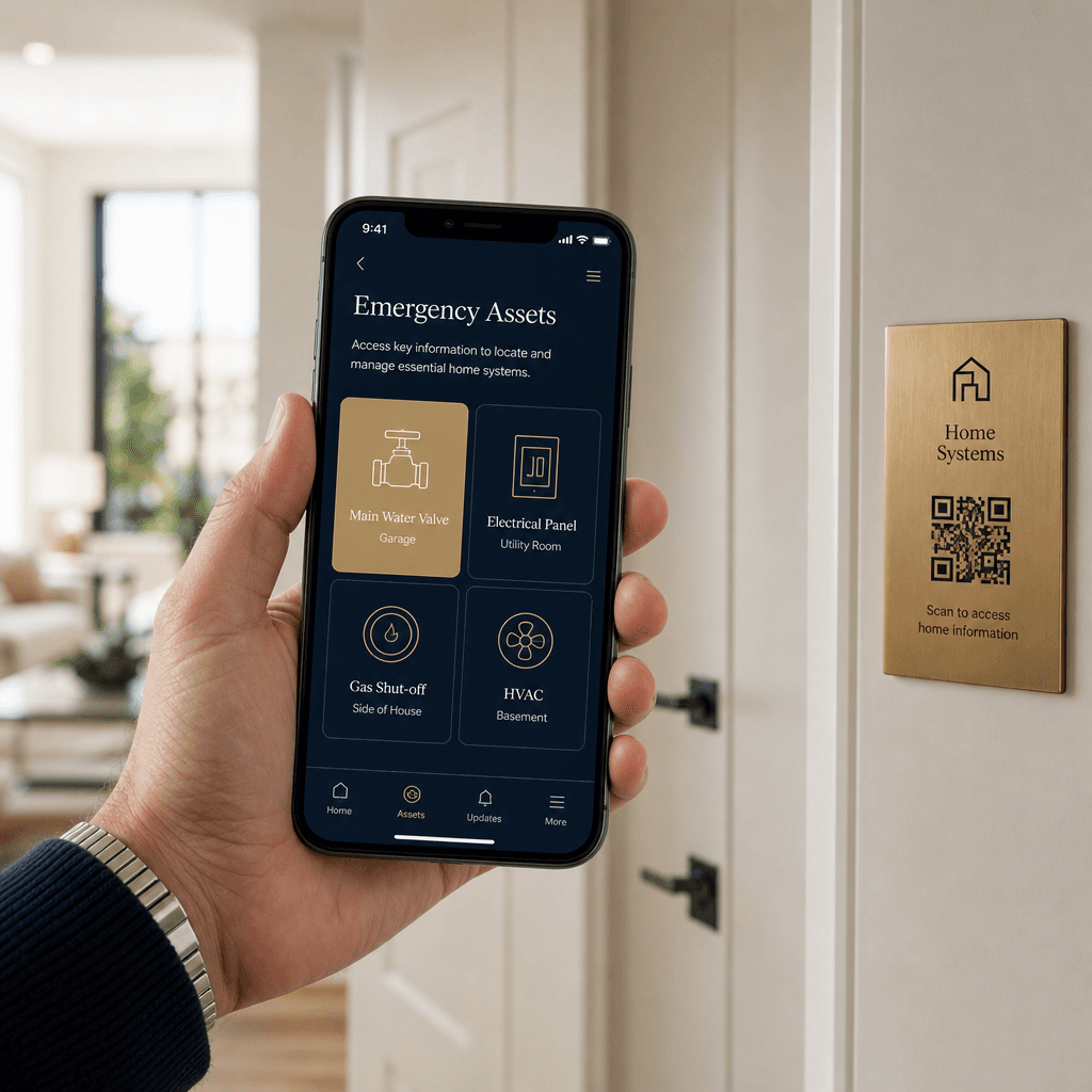 Scanning the HEROH emergency asset grid on a phone next to a QR placard